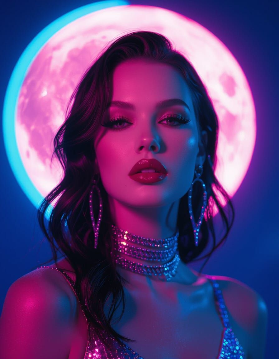 Neon Vaporwave Goddess in Electric Silk Dreams