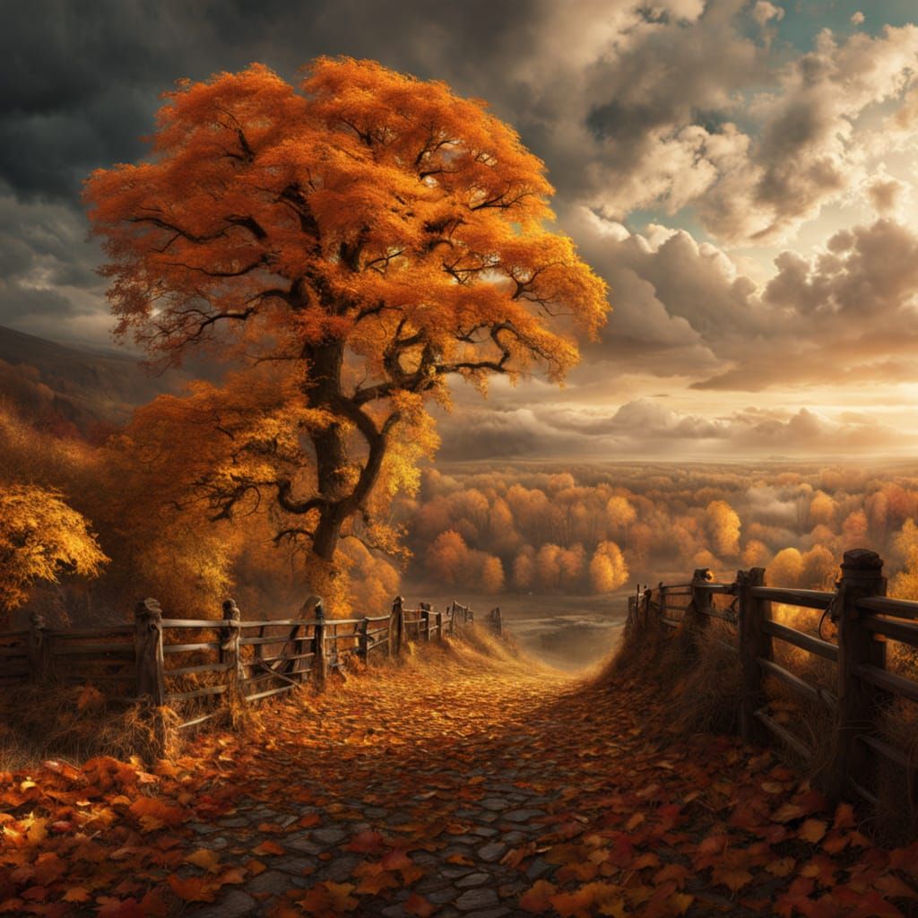 Autumn Personified as a Beautiful Woman in Epic Digital Matt...