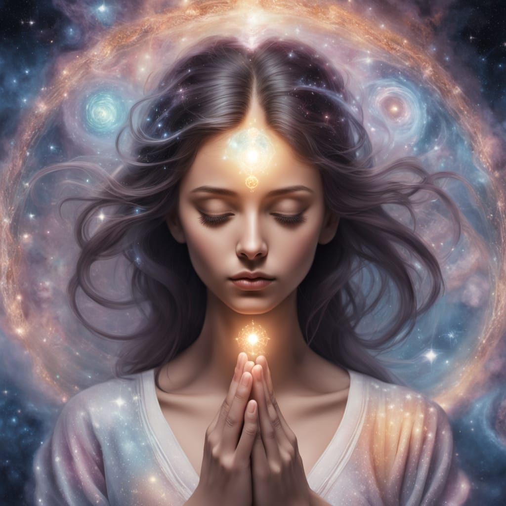 Meditative Figure in Cosmic Void, Surreal Oil Painting