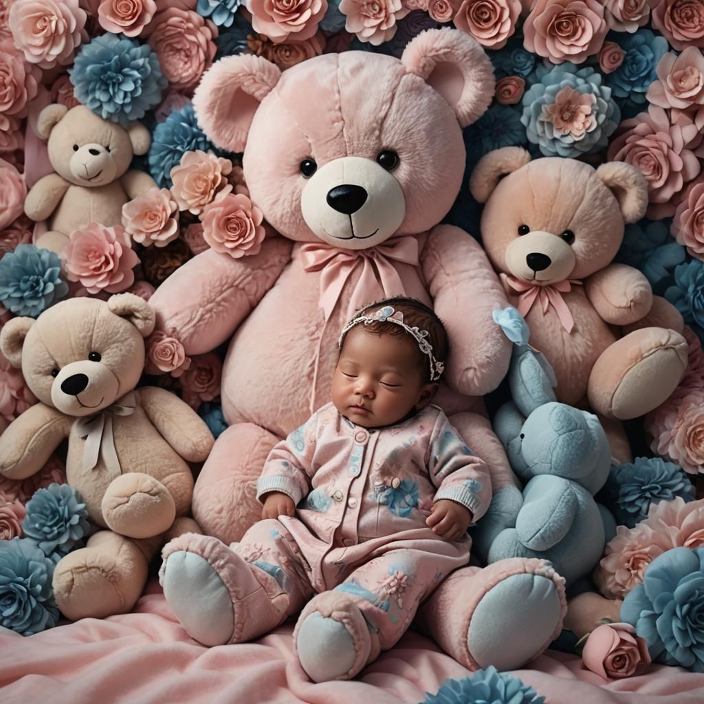 Newborn Baby Sleeps on Teddy Bear: Digital Concept Art