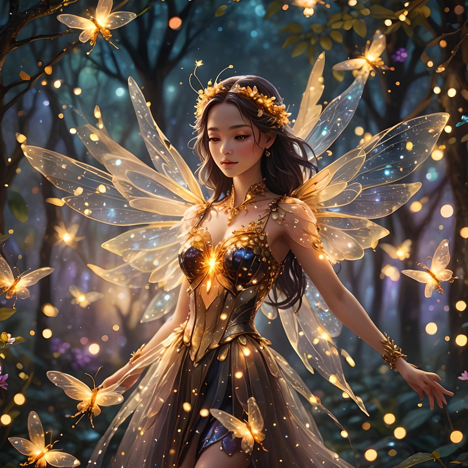 Magical Firefly Illuminates Shimmering Forest at Night