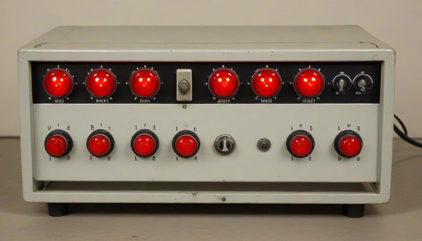 Vintage Military Grey Console with Red Buttons