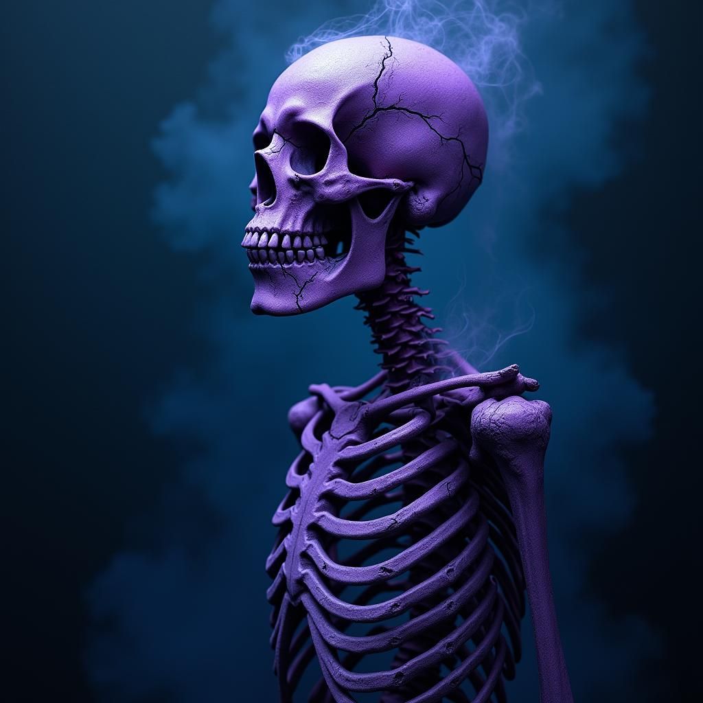 Intricate Purple Skeleton in Dark Gothic Style
