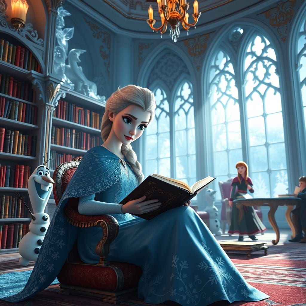 Elsa Reads in Regal Winter Wonderland with Snow Palace Libra...