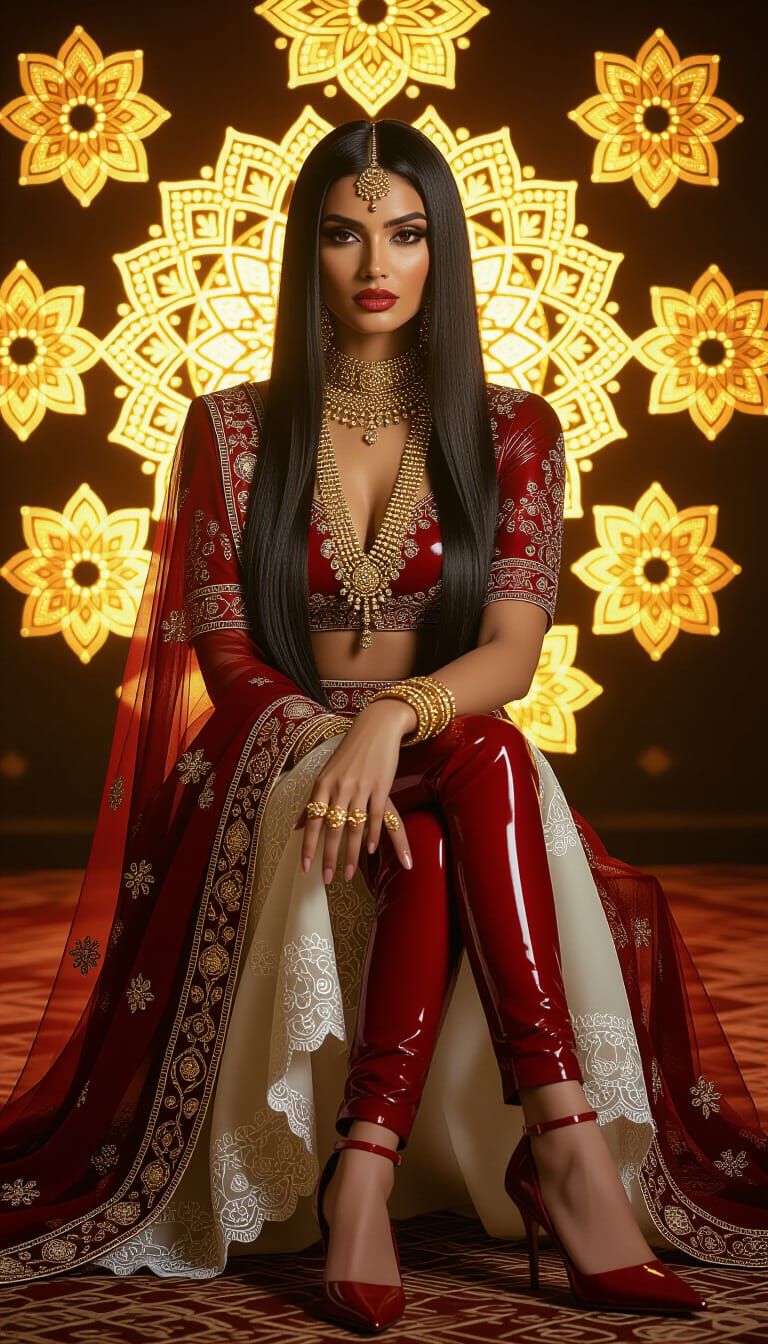 Stunning Woman in Leather and Gold Mandalas