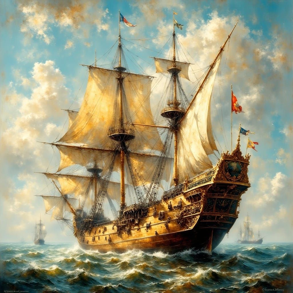 Grand 17th Century Warship in Ethereal Light