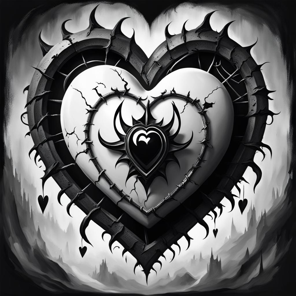 black and white cursed heart