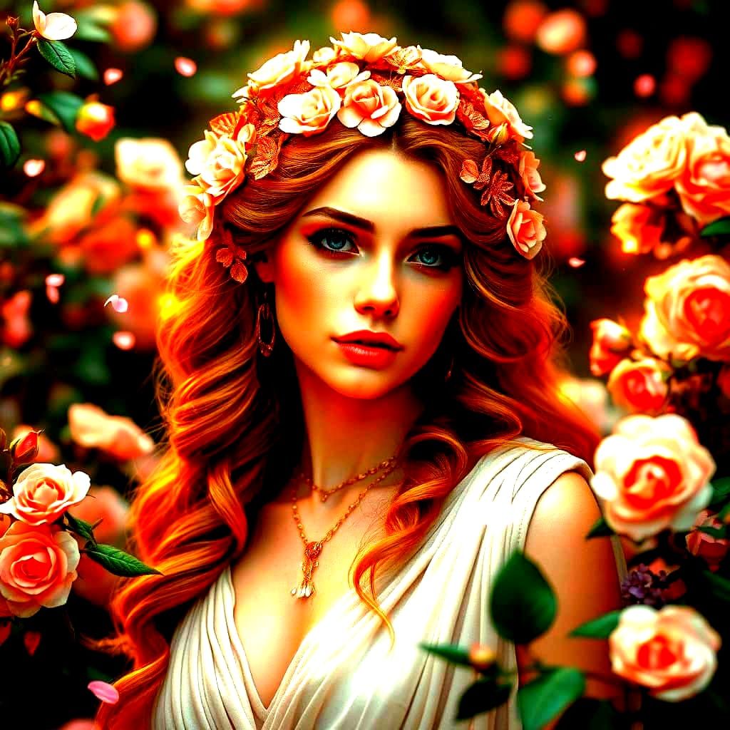 Greek Goddess of Love Valentina Eros with Rose Gold Flowers....