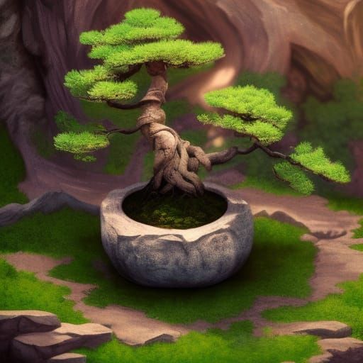 Petrified Wood Bonsai with Crying Toddler: Detailed Matte Pa...