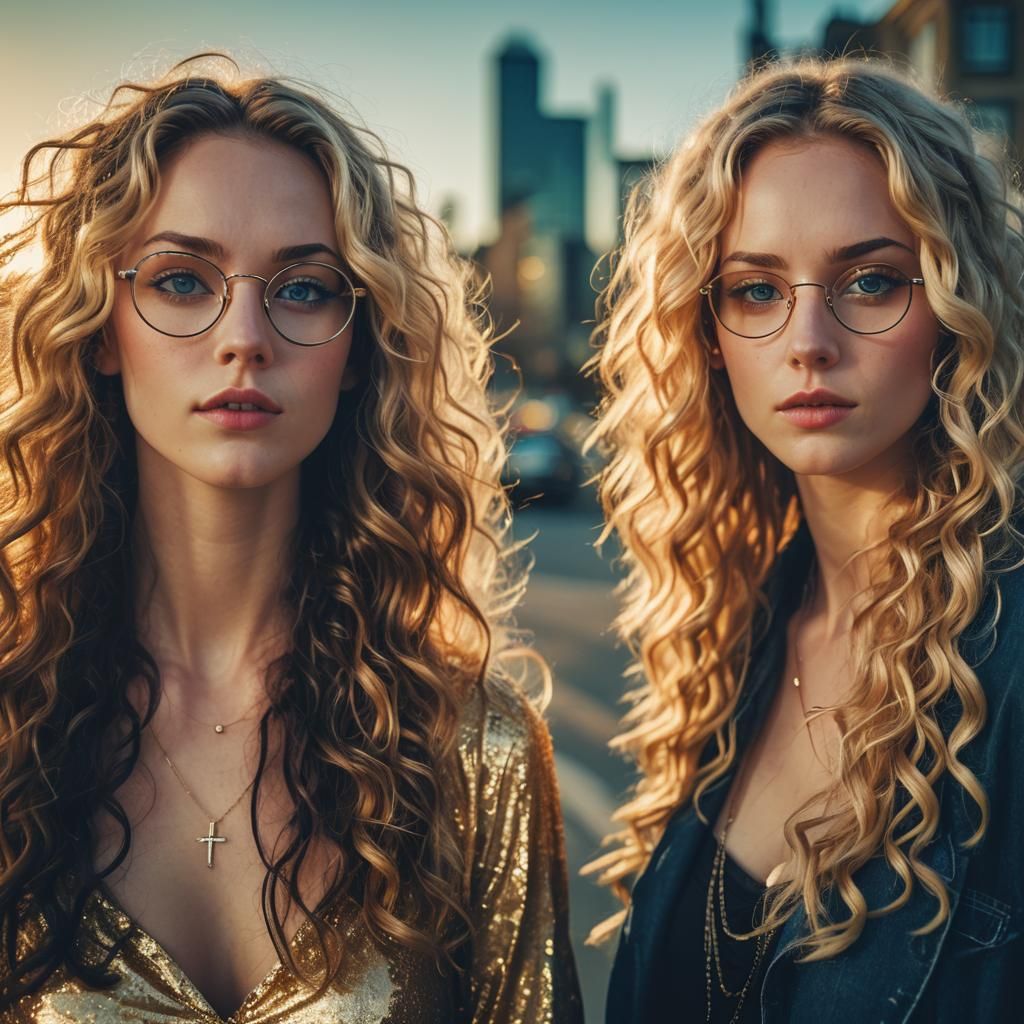 Golden Hour Portrait of Two Women with Light Effects