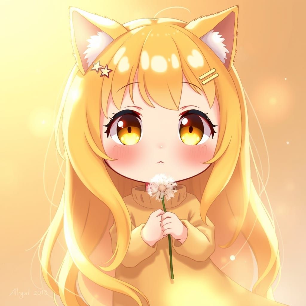 Chibi Anime Girl with Yellow Hair and Cat Ears