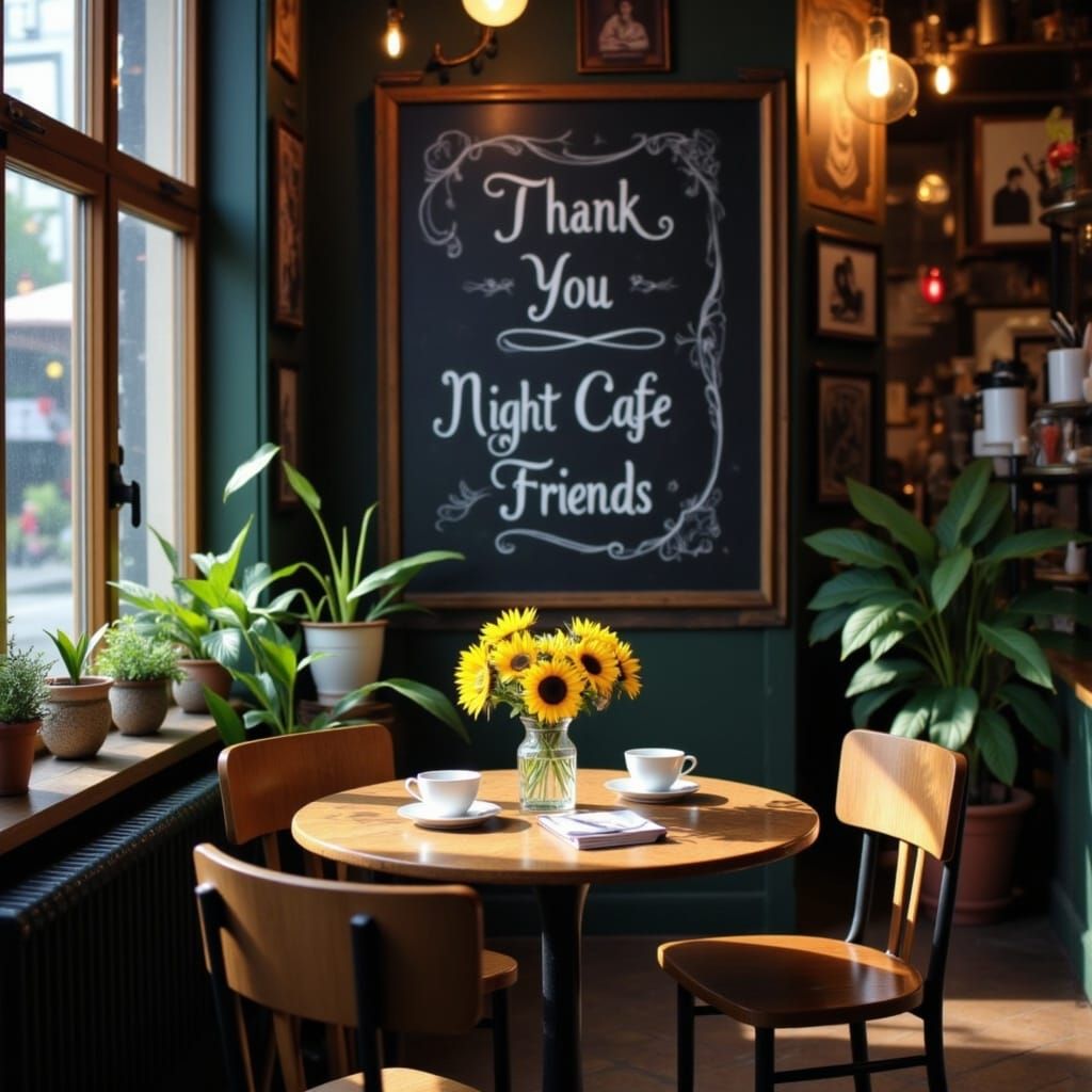 Cozy Cafe Scene with Sunflowers in Tarot Style