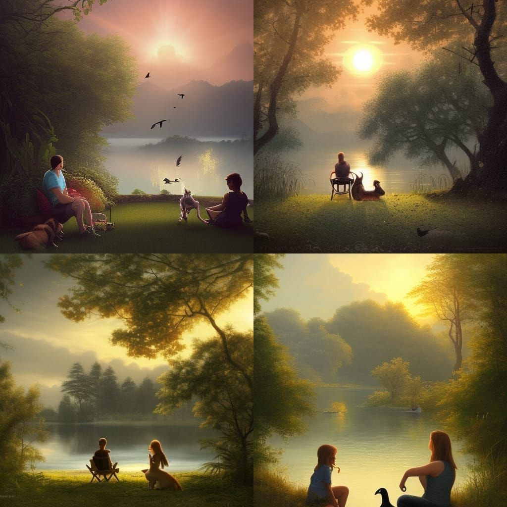 Couple in Garden at Sunset, Sinister Landscape Style