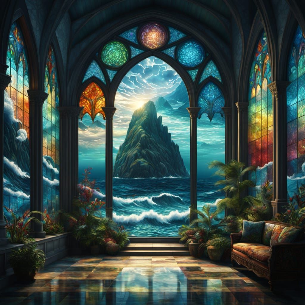 Stained Glass Ocean: Epic Cinematic Digital Painting