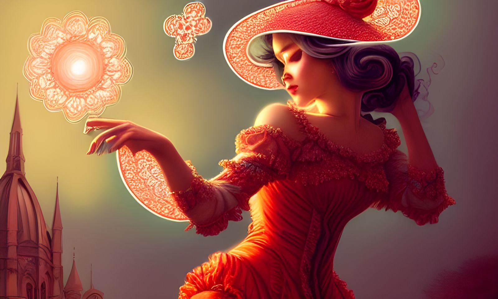 Intricate Rococo Hat with Rainbow Splash Effect