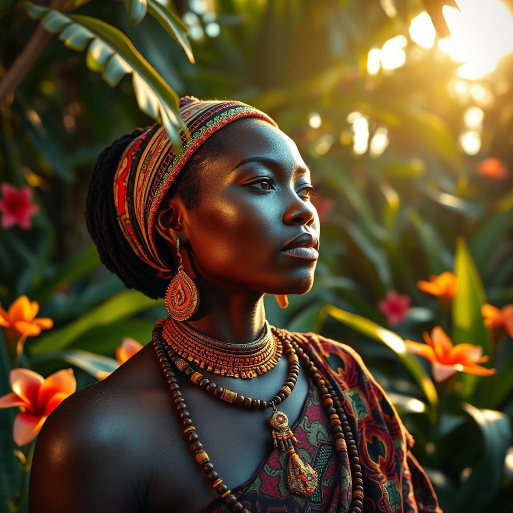 African Woman in Serene Paradise Setting