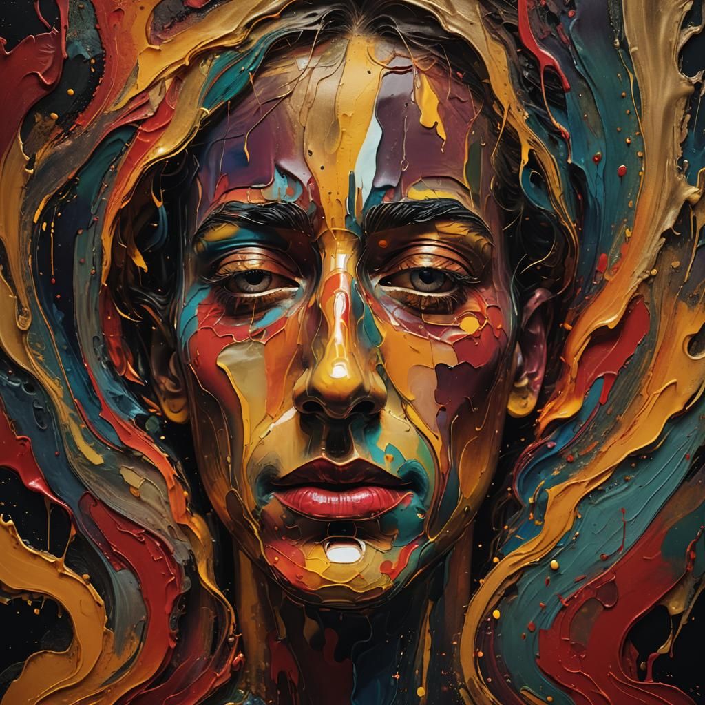 Abstract Face in Swirling Colors: Digital Art