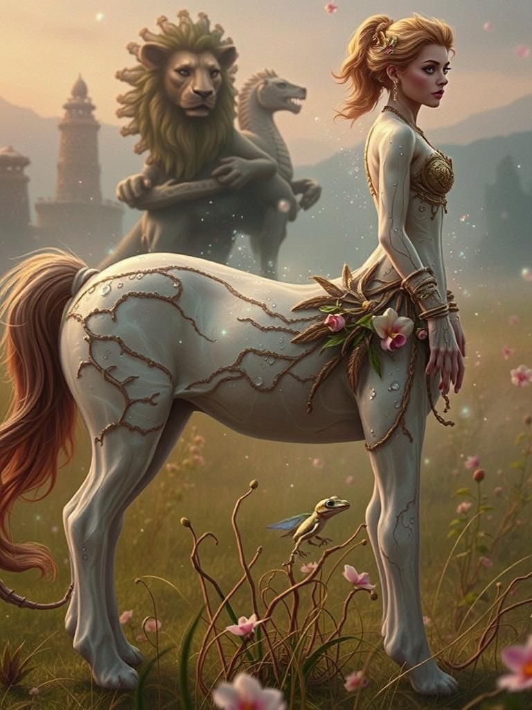 Mystical Liquid World with Centaur and Chimera