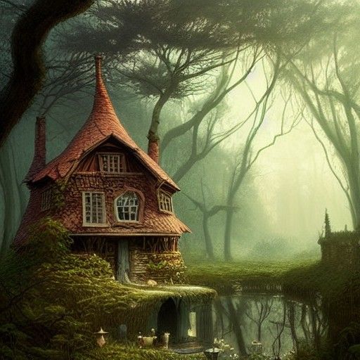 Fantasy Edible Witch House in Forest Landscape