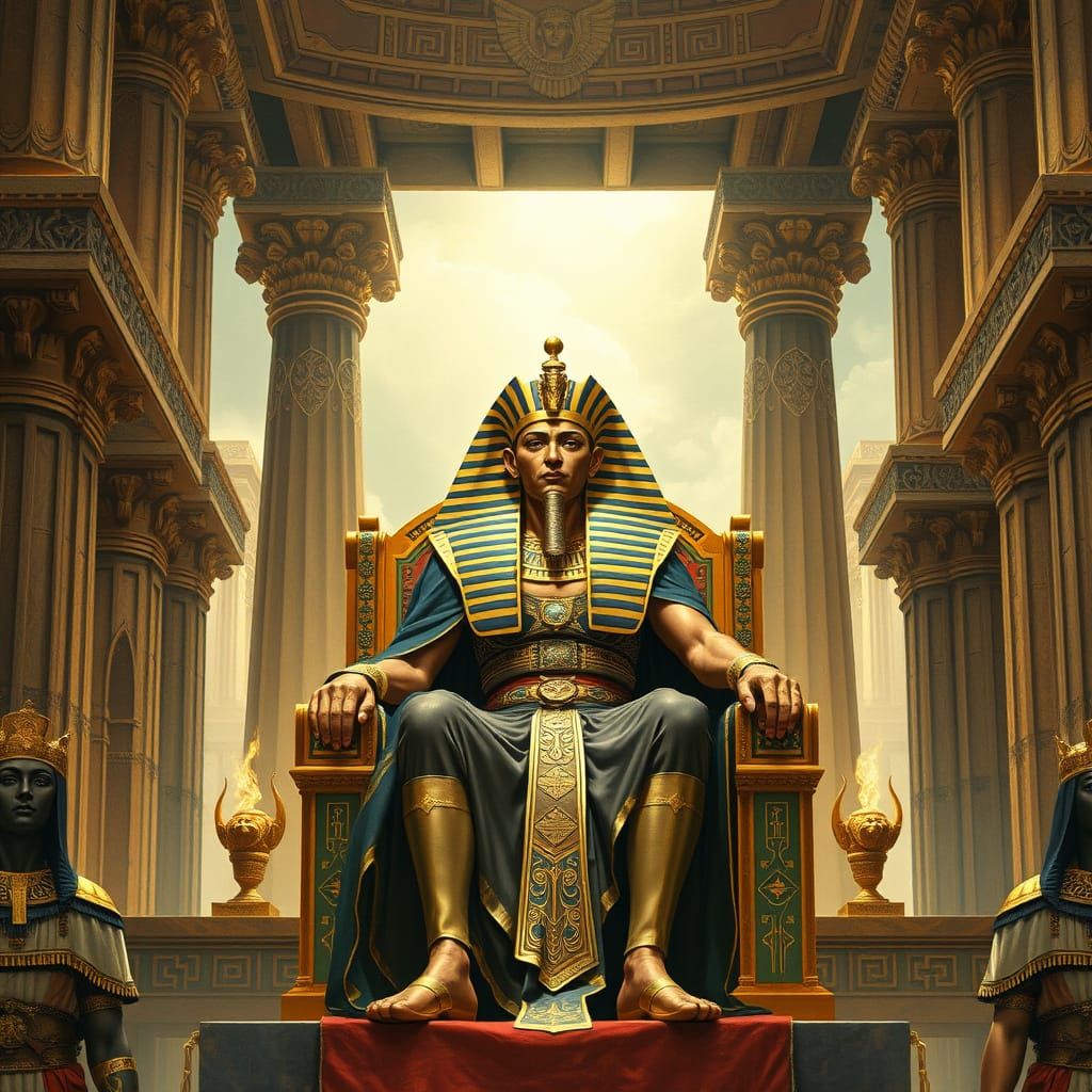 Egyptian King on Throne in Romantic Style