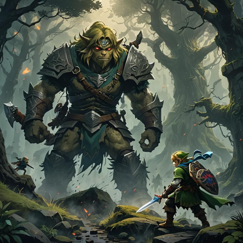 Link Battles Moblin in Misty Hyrule Forest