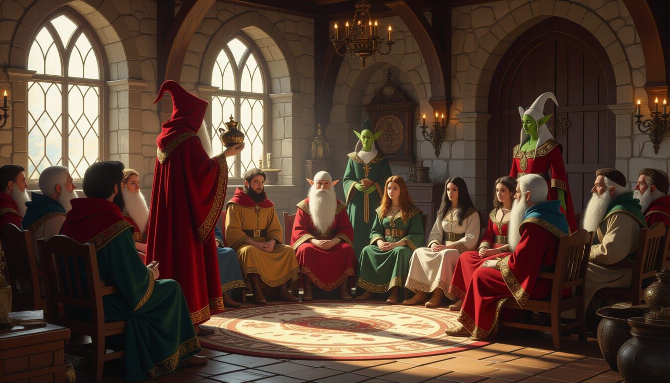 Medieval Class with Wizard, Hildebrandt, Burton, Ghibli Styl...