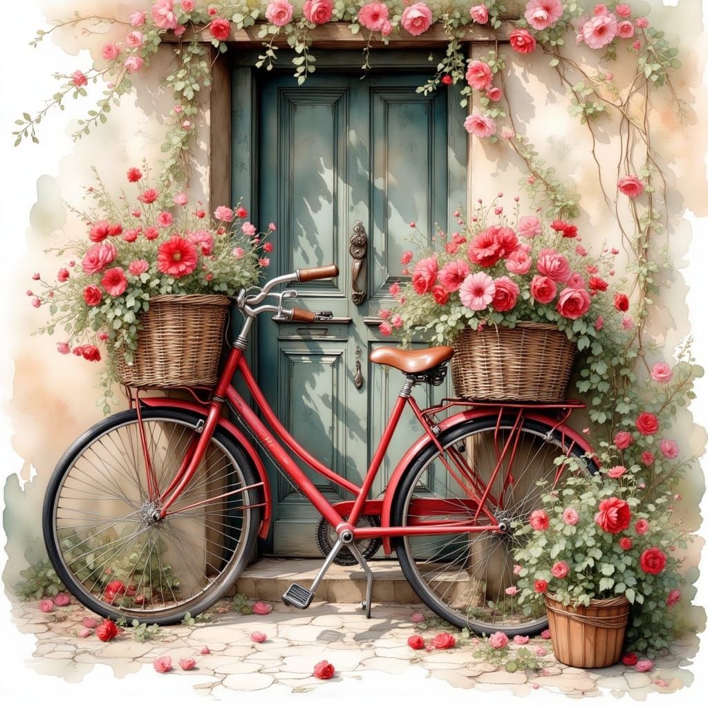 Charming Bicycle with Flowers in Dreamy Pastel Style