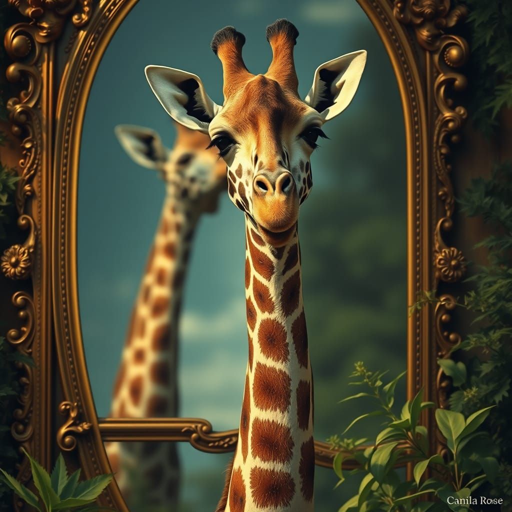 Surrealist Giraffe Contemplates in Golden Light