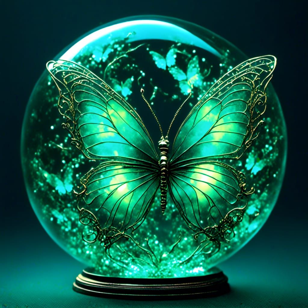 Green Metal Butterfly in Electricity Glass Ball