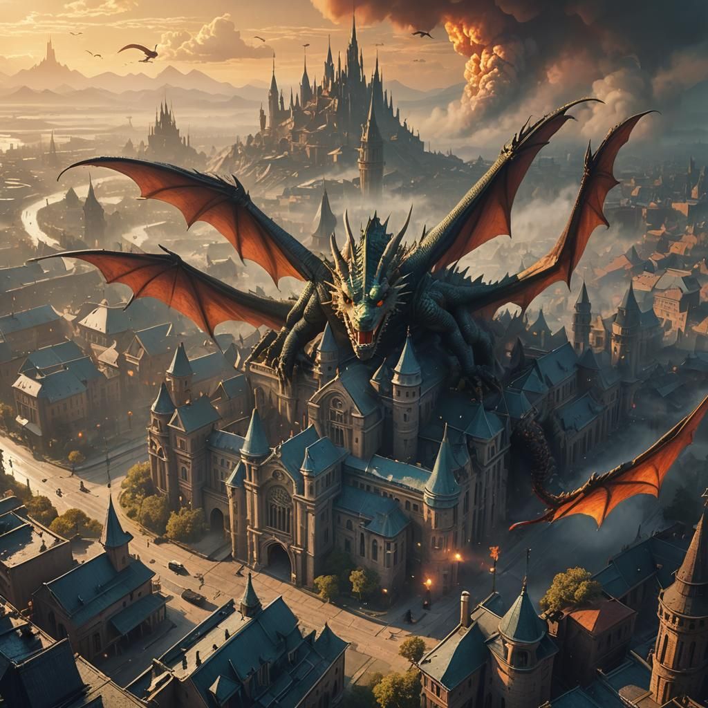 Epic Dragon City in Sci-Fi Fantasy Style