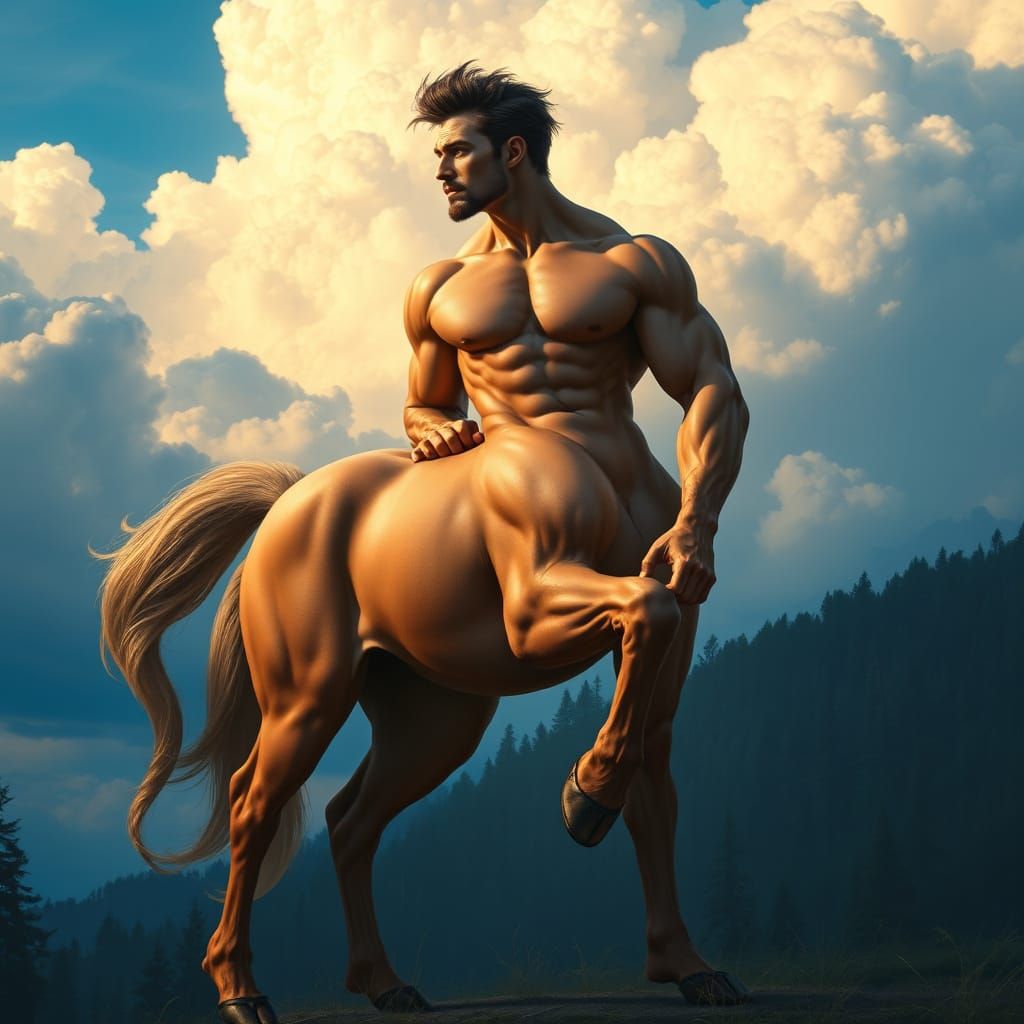Mystical Centaur Against Vibrant Blue Sky