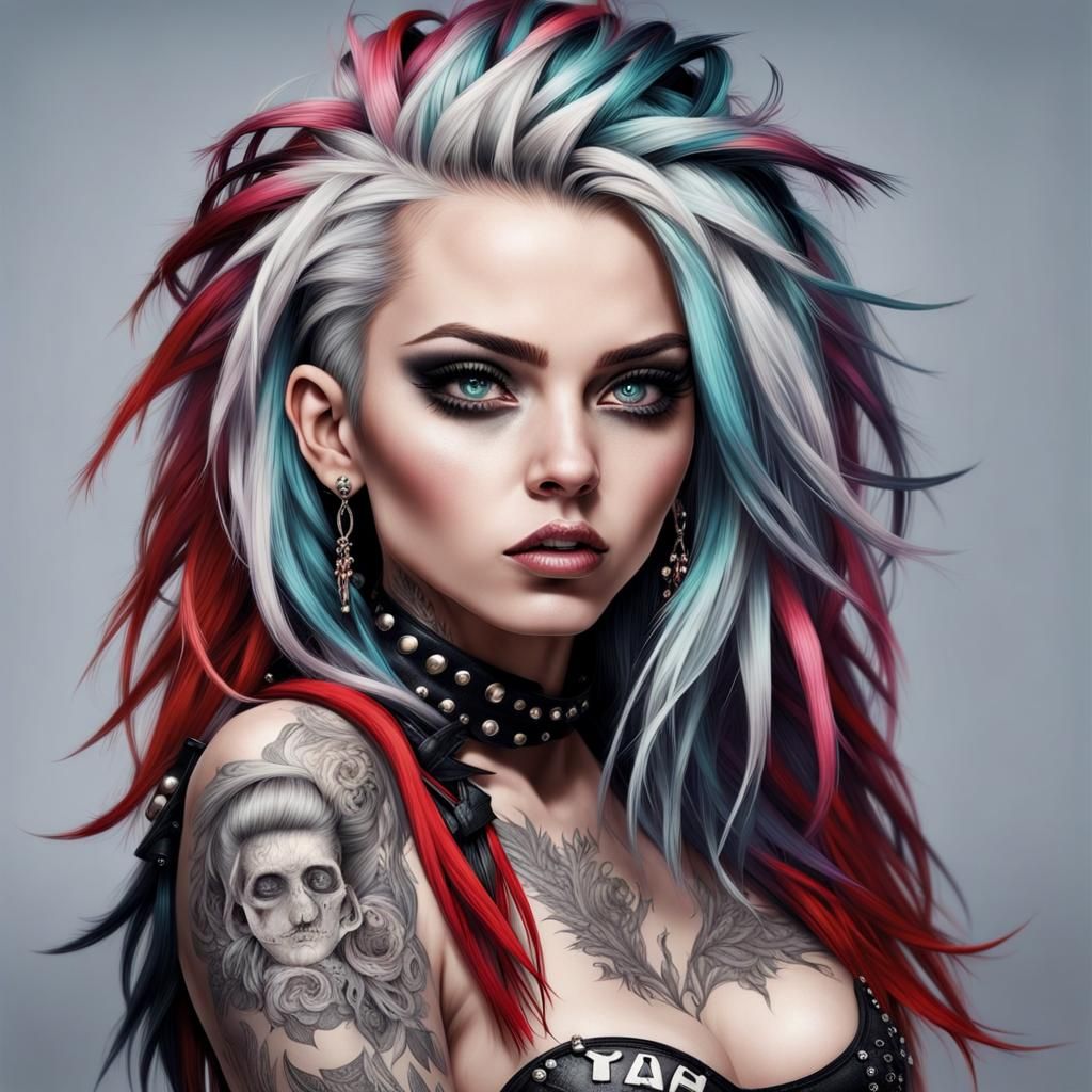 Stunning Woman with Punk Hair, Hyperdetailed Portrait