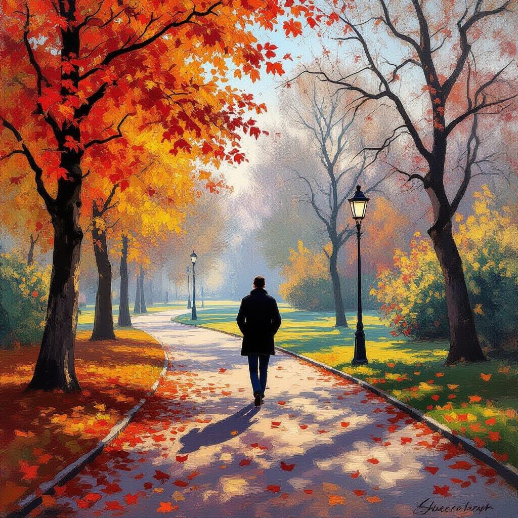 Melancholy Autumn Park Scene in Impressionist Style