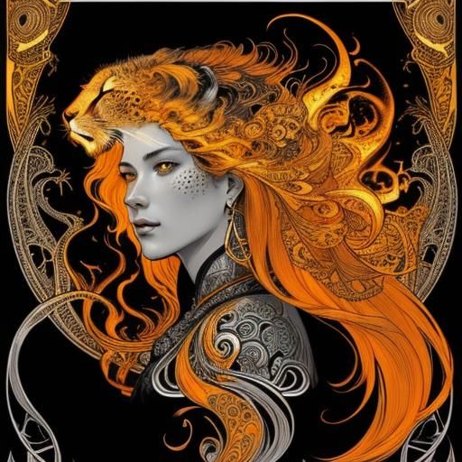 Fiery Cheetah Portrait in Fractal Art Style