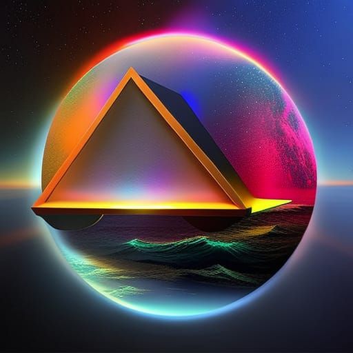 3D Cube and Triangle in Cyberpunk Astral Style