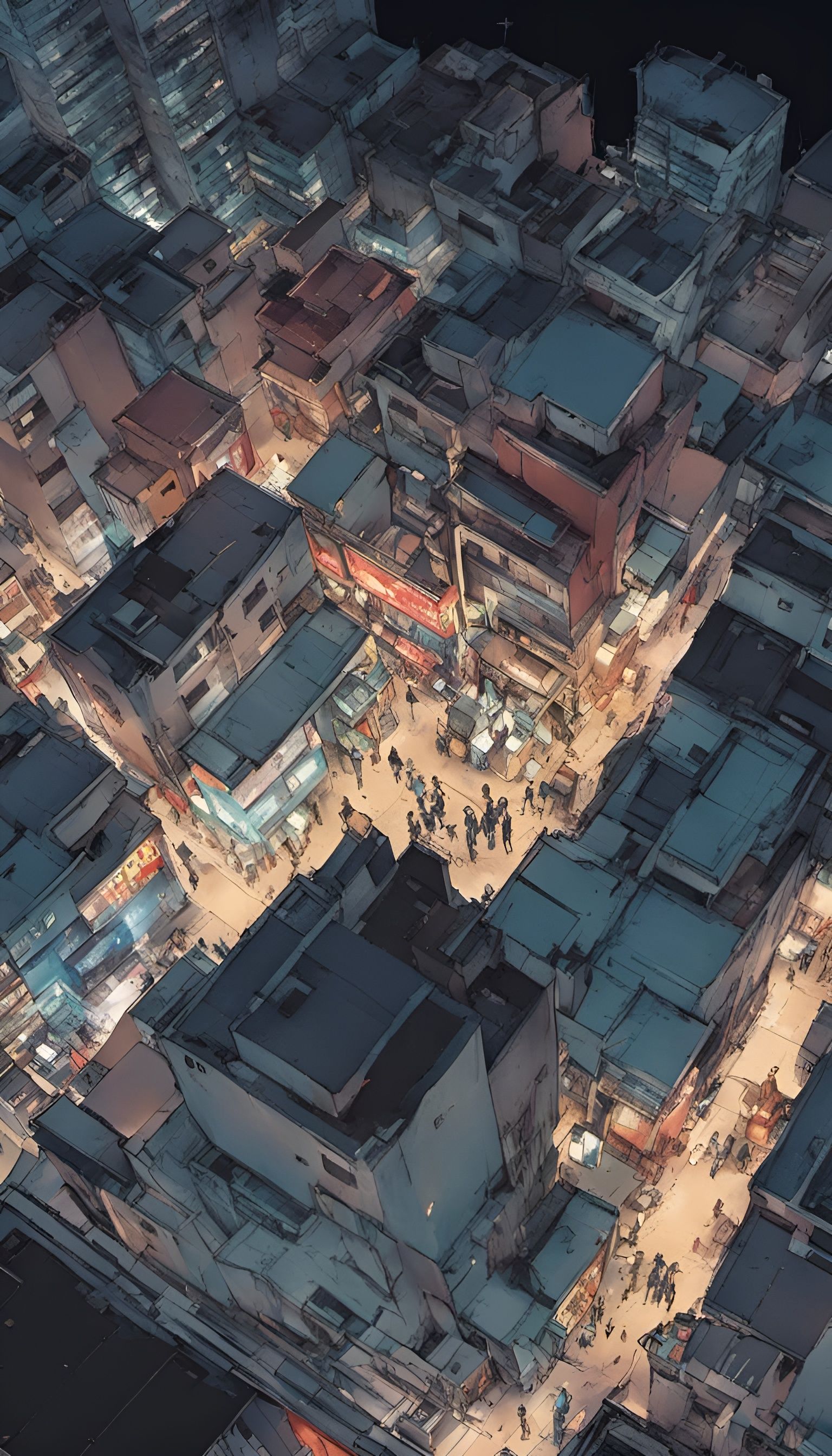 Scared People Gaze Skyward in Anime Style