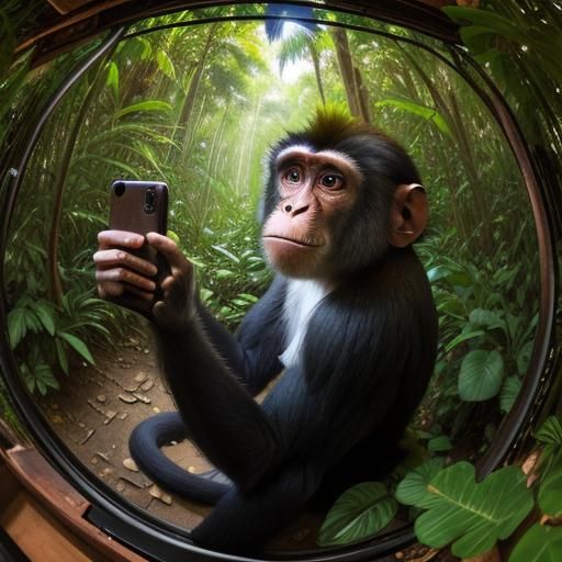 Monkey Selfie in Jungle: Vintage Hyperrealistic Photograph
