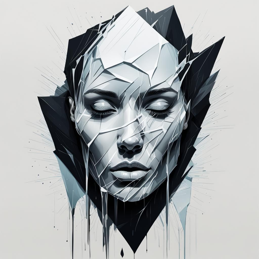 Melting Ice Shard: Minimalist Line Art Portrait