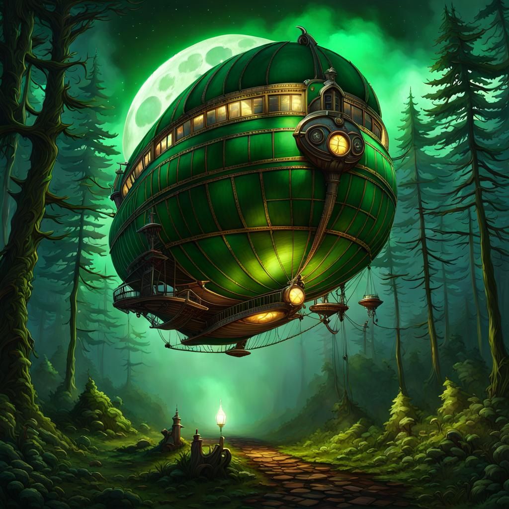 Gloomy Airship in Blighted Green Forest