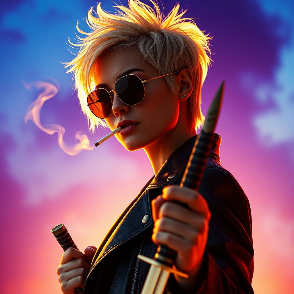 Bold Woman Warrior with Sword in Cinematic Style