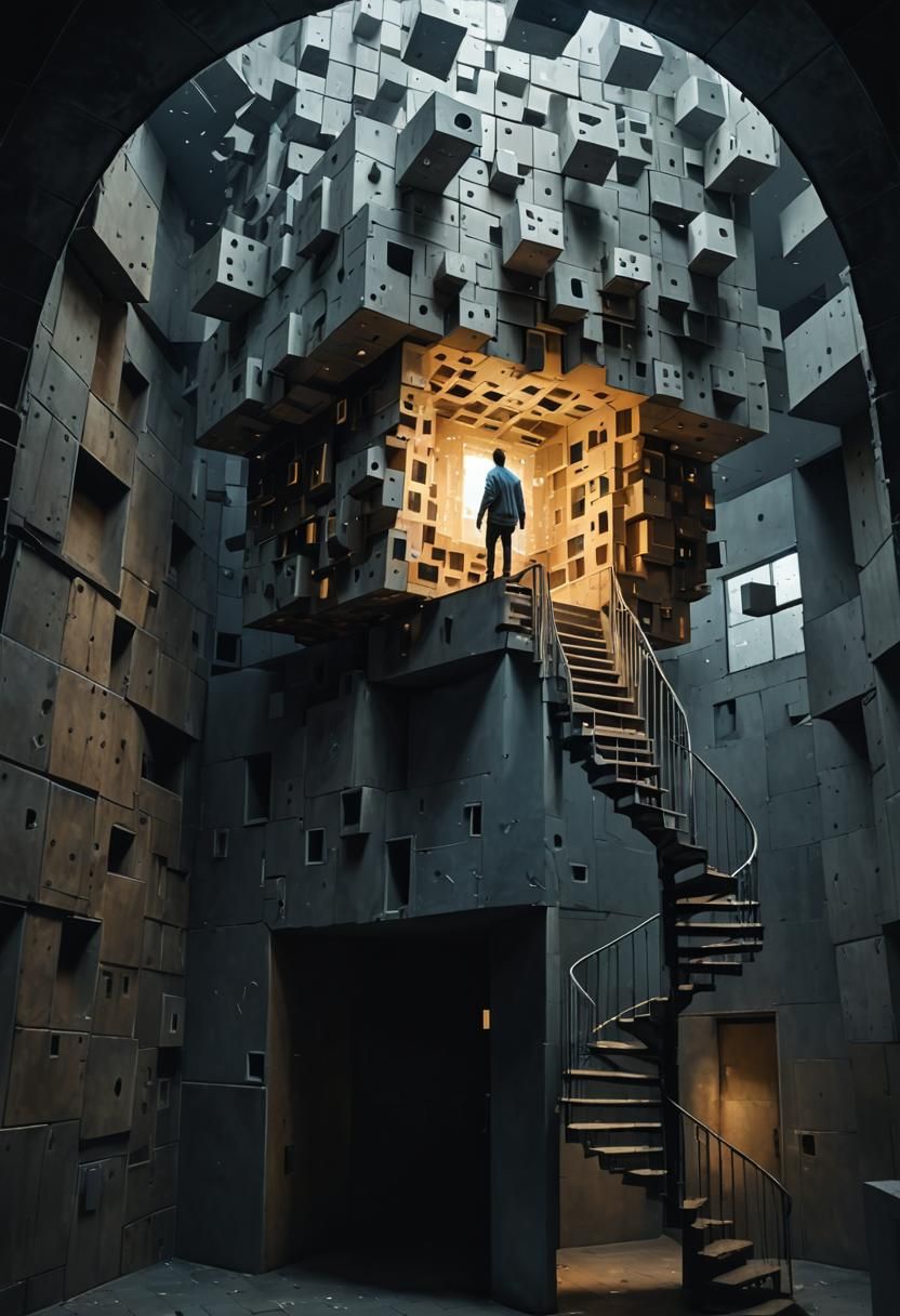 Cosmic Surreal Head with Stairs, Digital Illustration