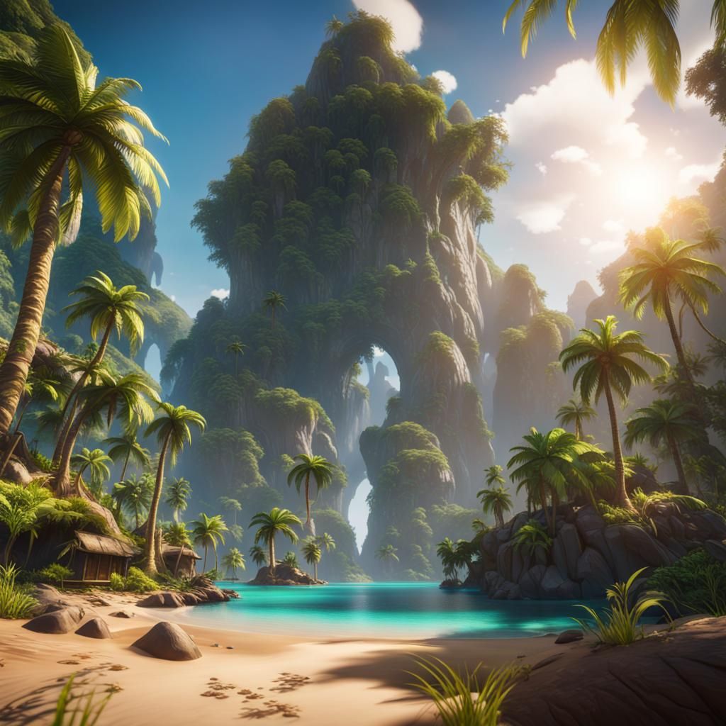 Epic 3D Paradise: Game Cinematic Masterpiece