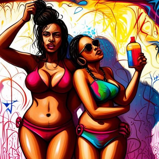 Two Latina Women in Love: Graffiti Art Style