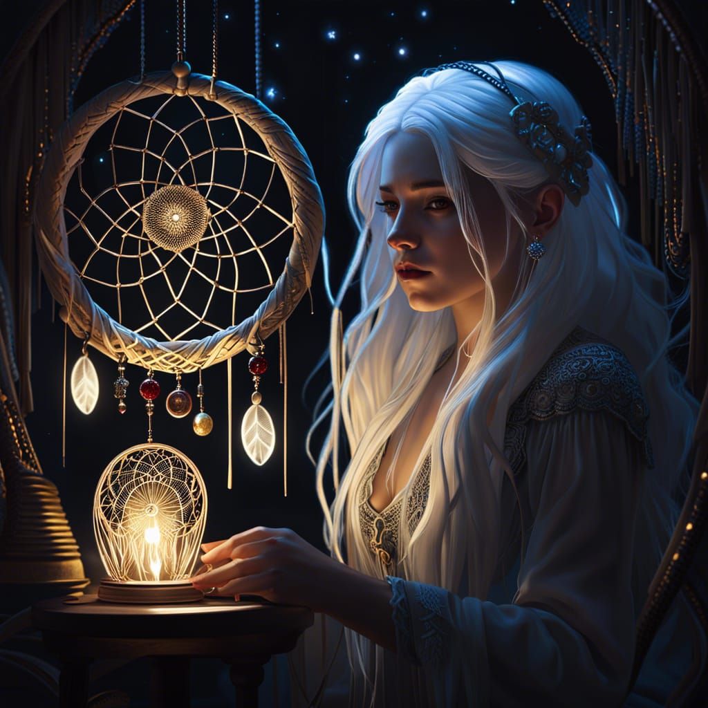 Moonlit Dreamcatcher: Dark Academia Fantasy Portrait