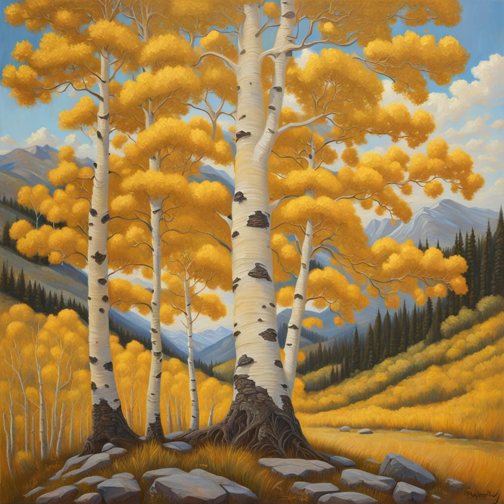 Magical Golden Aspen Tree in Gothic Style
