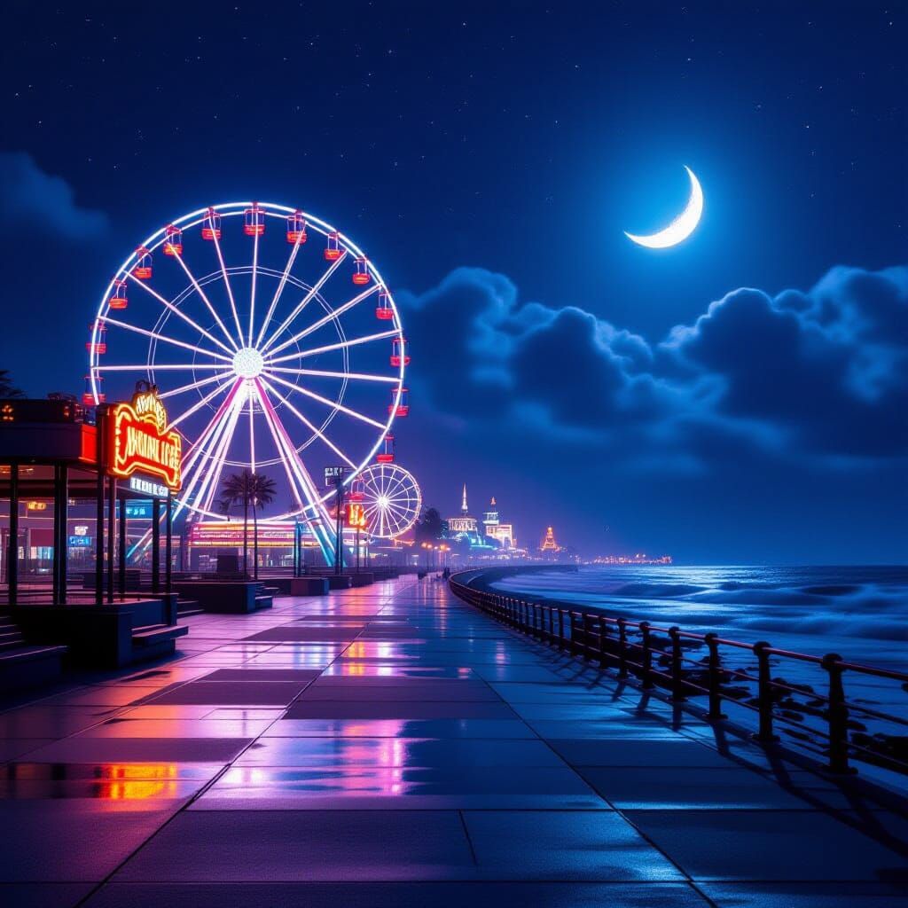 Quiet Night Promenade with Ferris Wheel