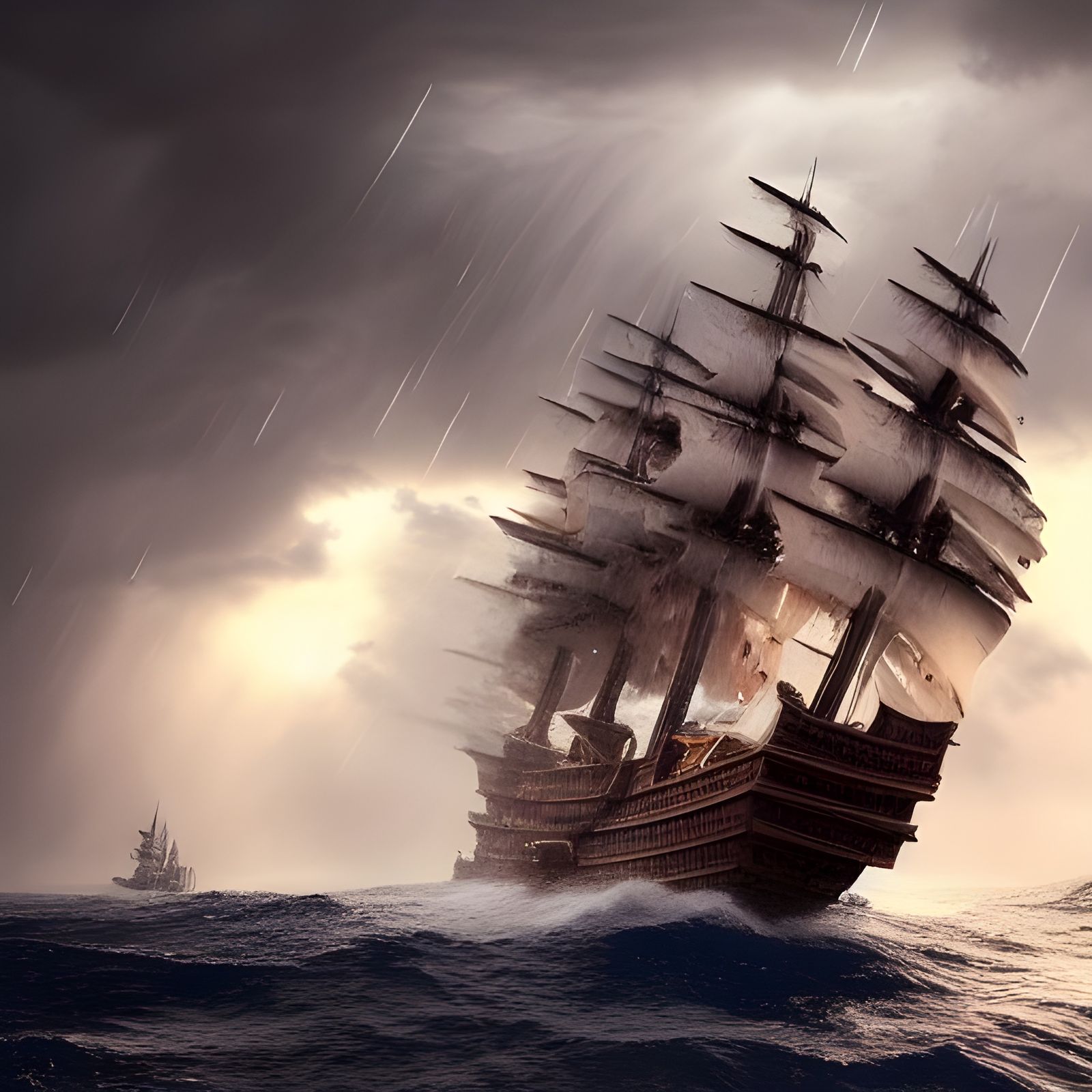 Pirate Ship in Stormy Seas: Digital Art
