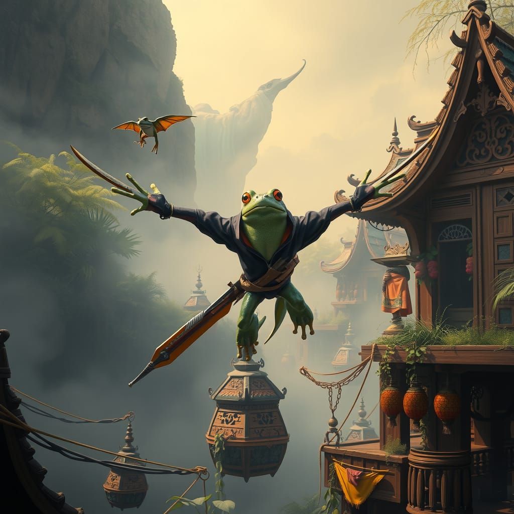 Flying Frog Assassin Soars Above Seatribe Village in Cyberpu...