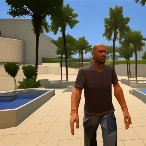 Low Poly GTA Character at Villa Pool