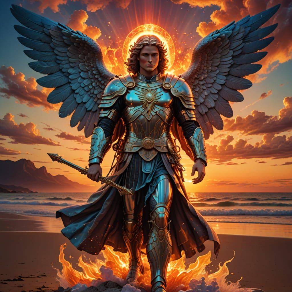 Archangel Michael's Fiery Sunrise: Cosmic Illustration